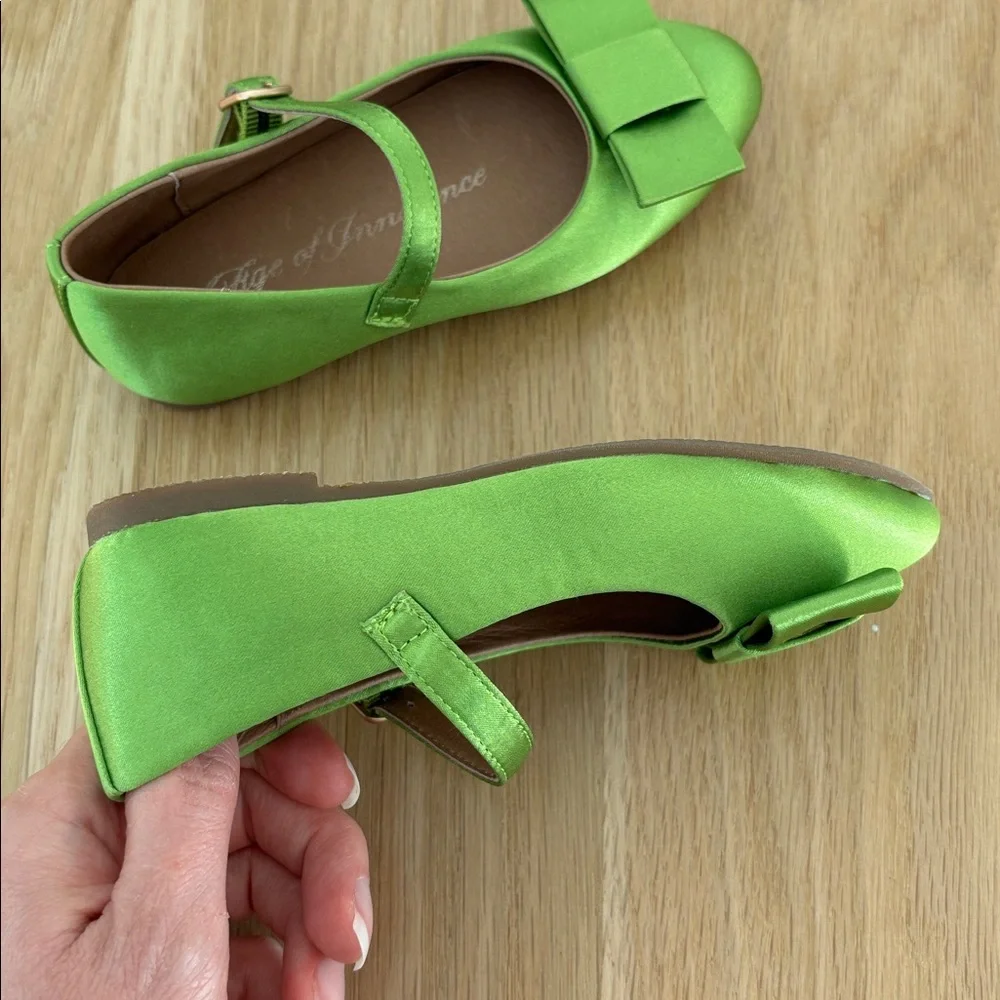 Age of Innocence Ellen Satin Green Mary Jane Bow Shoes